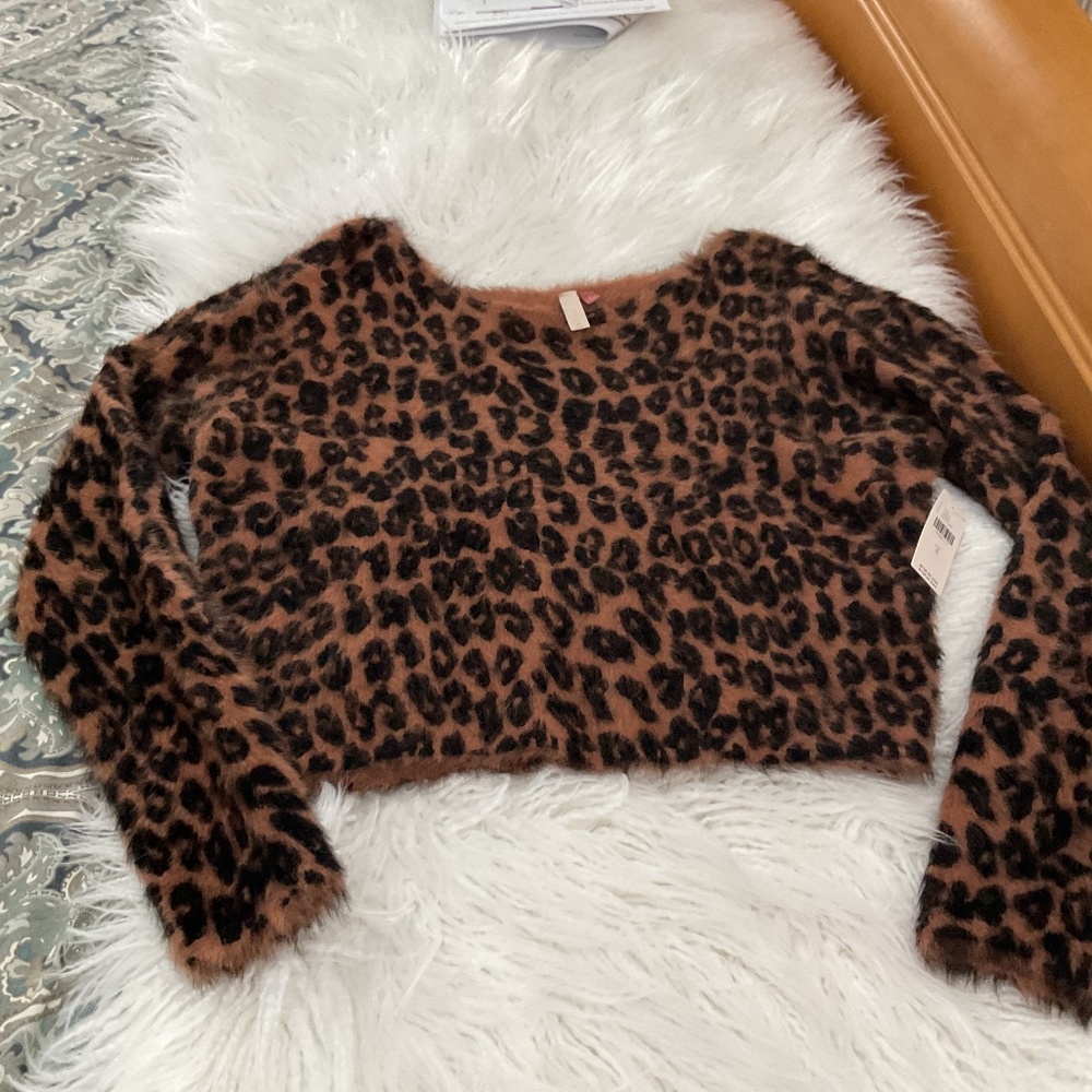 Antropology Pilcro Cropped animal print sweater